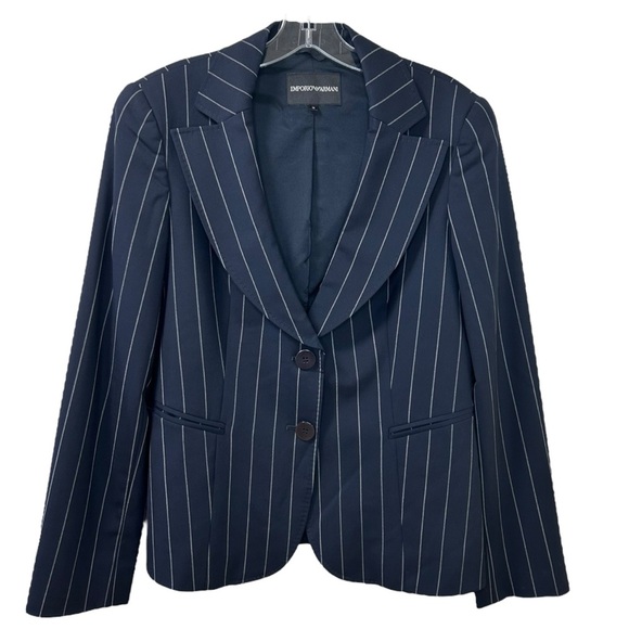 Emporio Armani - Virgin Wool Blazer Pin-Stripes, Size 14 US (SZ 48 IT) Navy Blue - Picture 7 of 16